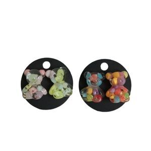 Set of 2 Pair of Colorful Transparent Resin Gummy Bear Shaped Kitschy Earrings